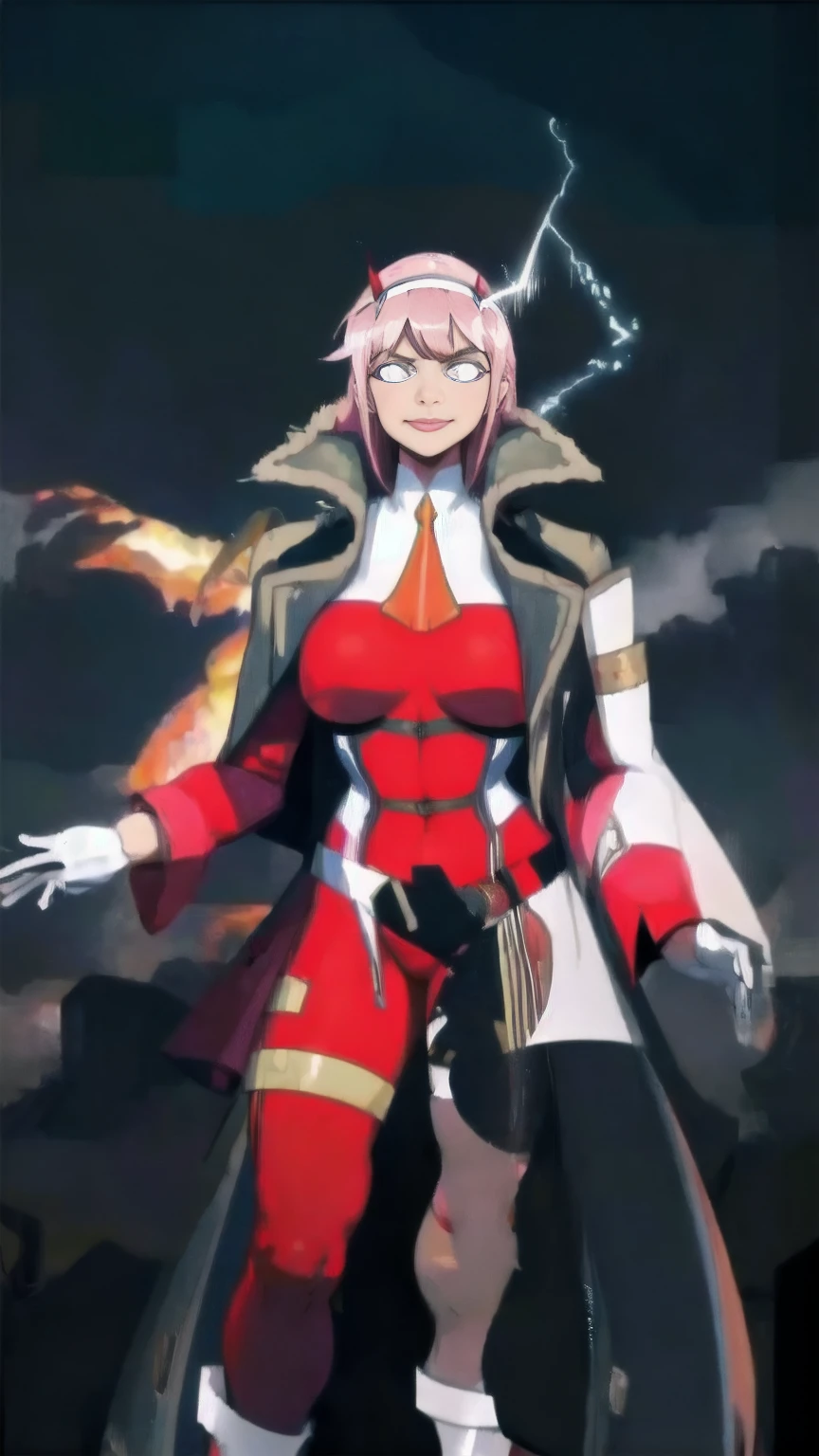 masterpiece, best quality, IncrsLowTier, electricity, glowing eyes zerotwo horns, hairband, necktie, red dress, pantyhose horns, hairband, red bodysuit, armlet, mecha horns, hairband, white bodysuit, white gloves, cap, red dress, white gloves, jacket on shoulders, pantyhose, cyber_armor body_suit,huge_breast, tall female, fulll body, sun light, smile,, sun aura,, boots, standing, smile, lips, red lips,,,{best quality}, {amazing quality} {best quality},{amazing quality},, {absurdres},{{highres}}, {very aesthetic}, {detailed}, curvy, tall, huge breast, character focus, white background,full-length portrait,, huge hips, huge muscles, huge thighs, curvaceous, venus figure,full body, full portrait