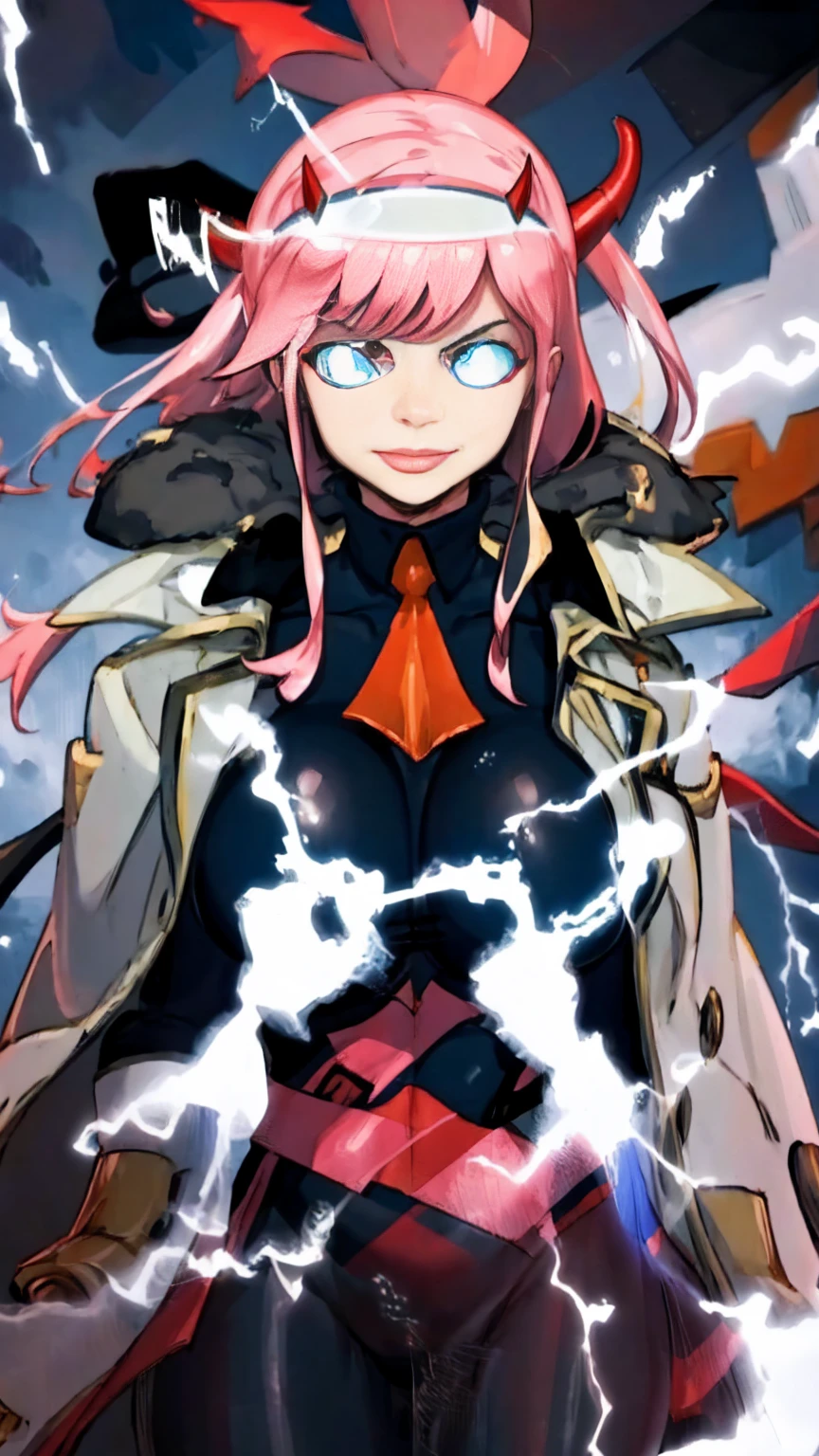 masterpiece, best quality, IncrsLowTier, electricity, glowing eyes zerotwo horns, hairband, necktie, red dress, pantyhose horns, hairband, red bodysuit, armlet, mecha horns, hairband, white bodysuit, white gloves, cap, red dress, white gloves, jacket on shoulders, pantyhose, cyber_armor body_suit,huge_breast, tall female, fulll body, sun light, smile,, sun aura,, boots, standing, smile, lips, red lips,,,{best quality}, {amazing quality} {best quality},{amazing quality},, {absurdres},{{highres}}, {very aesthetic}, {detailed}, curvy, tall, huge breast, character focus, white background,full-length portrait,, huge hips, huge muscles, huge thighs, curvaceous, venus figure,full body, full portrait