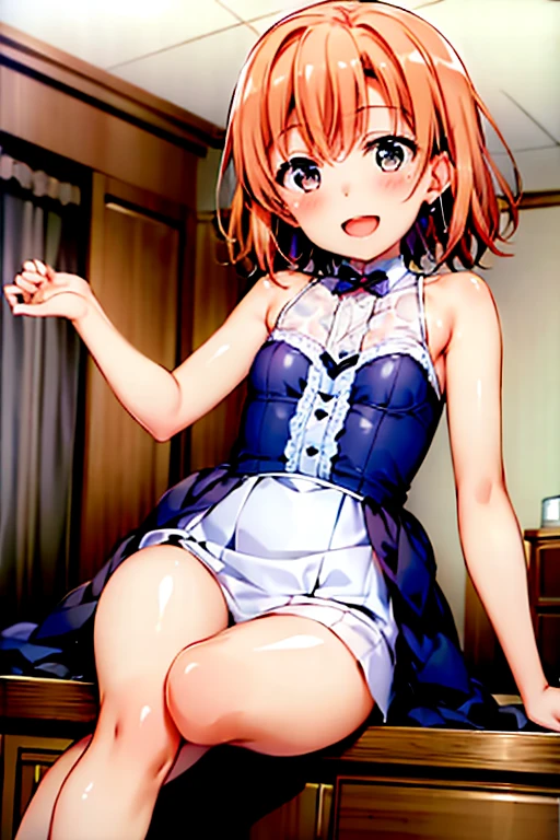 ((highest quality)), ((masterpiece)), (be familiar with), Perfect Face, indoor, Bedroom, Watching the audience,
One woman, Yuigahama Yui,
Open Mouth, Ecstatic expression, blush, smile,
Small breasts, Flat Chest, Young Girl, , , Girl,
Short Hair, Salmon-colored hair, Salmon-colored eyes, Side Pony,
Leg spread,