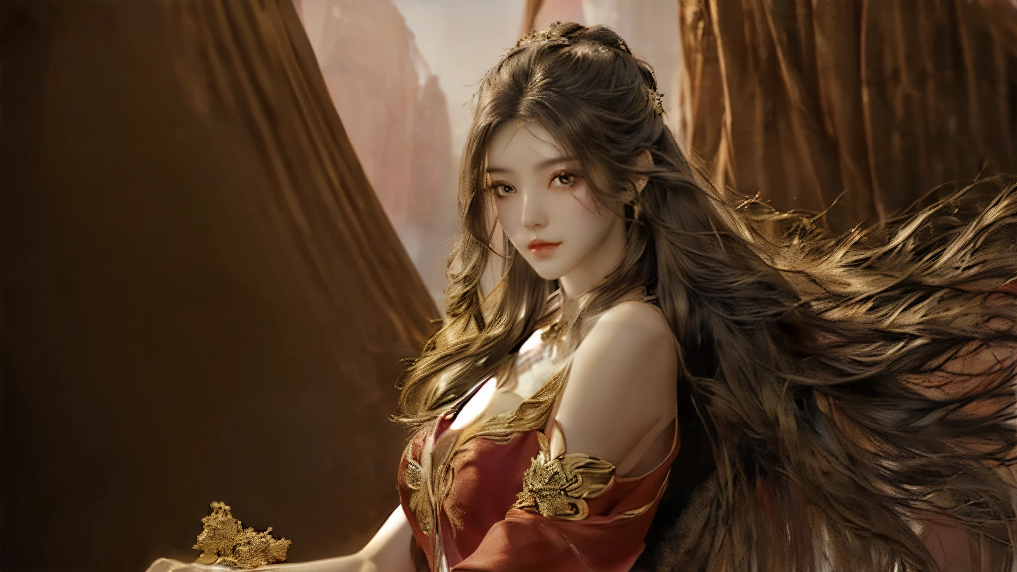 (64k, masterpiece:1.21), (best quality:1.21), (an extremely delicate and beautiful), ((Hasselblad photography)), (realistic, photo-realistic:1.3),(UHD), high res,HDR, cinematic lighting, highly detailed, highly detailed background, woman, long hair, sunlight, gigantic breasts, iridescent dress, glowing stars, A digital illustration, glowing lotus, defraction spikes, chromatic aberration, bloom AND (glowing, holofoil:0.9), a beautiful fantasy empress, guweiz, ruan jia and artgerm, beautiful fantasy maiden, japanese goddess,
