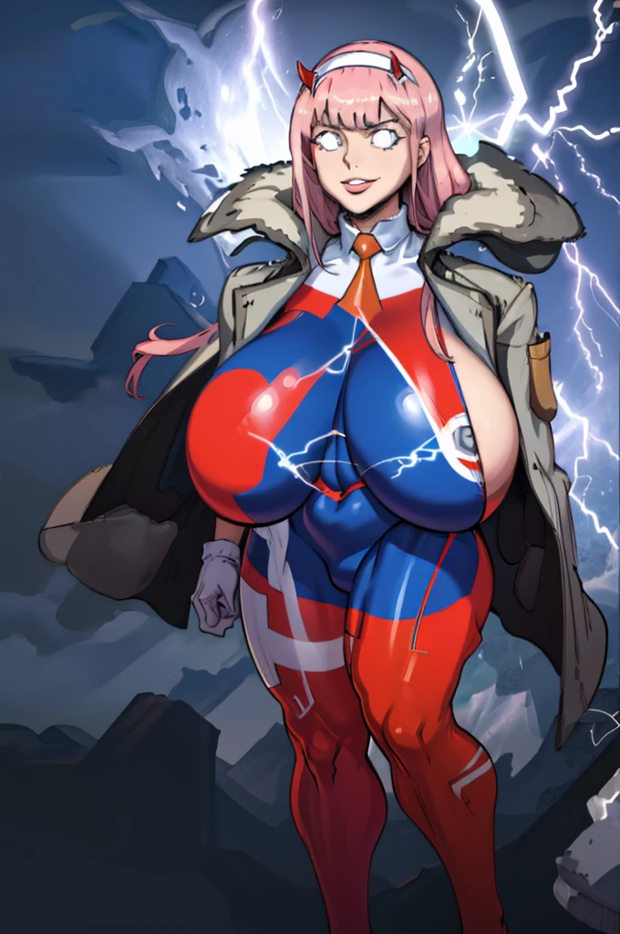 masterpiece, best quality, IncrsLowTier, electricity, glowing eyes zerotwo horns, hairband, necktie, red dress, pantyhose horns, hairband, red bodysuit, armlet, mecha horns, hairband, white bodysuit, white gloves, cap, red dress, white gloves, jacket on shoulders, pantyhose, cyber_armor body_suit,huge_breast, tall female, fulll body, sun light, smile,, sun aura,, boots, standing, smile, lips, red lips,,,{best quality}, {amazing quality} {best quality},{amazing quality},, {absurdres},{{highres}}, {very aesthetic}, {detailed}, curvy, tall, huge breast, character focus, white background,full-length portrait,, huge hips, huge muscles, huge thighs, curvaceous, venus figure,full body, full portrait