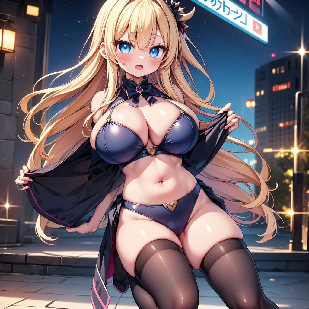 highest quality,wonderful,finely,extremely detailed CG Unity 8K wallpaper, (girls, cute eyes, (Belial:1.1), clothed), (sparkling eyes:1.2), (skinny body:1.1), (huge breasts), (open mouth:1.1), (feet sticking out:1.1), (black stockings:1.1),(Thighs:1.2),(Waistline:1.1)
