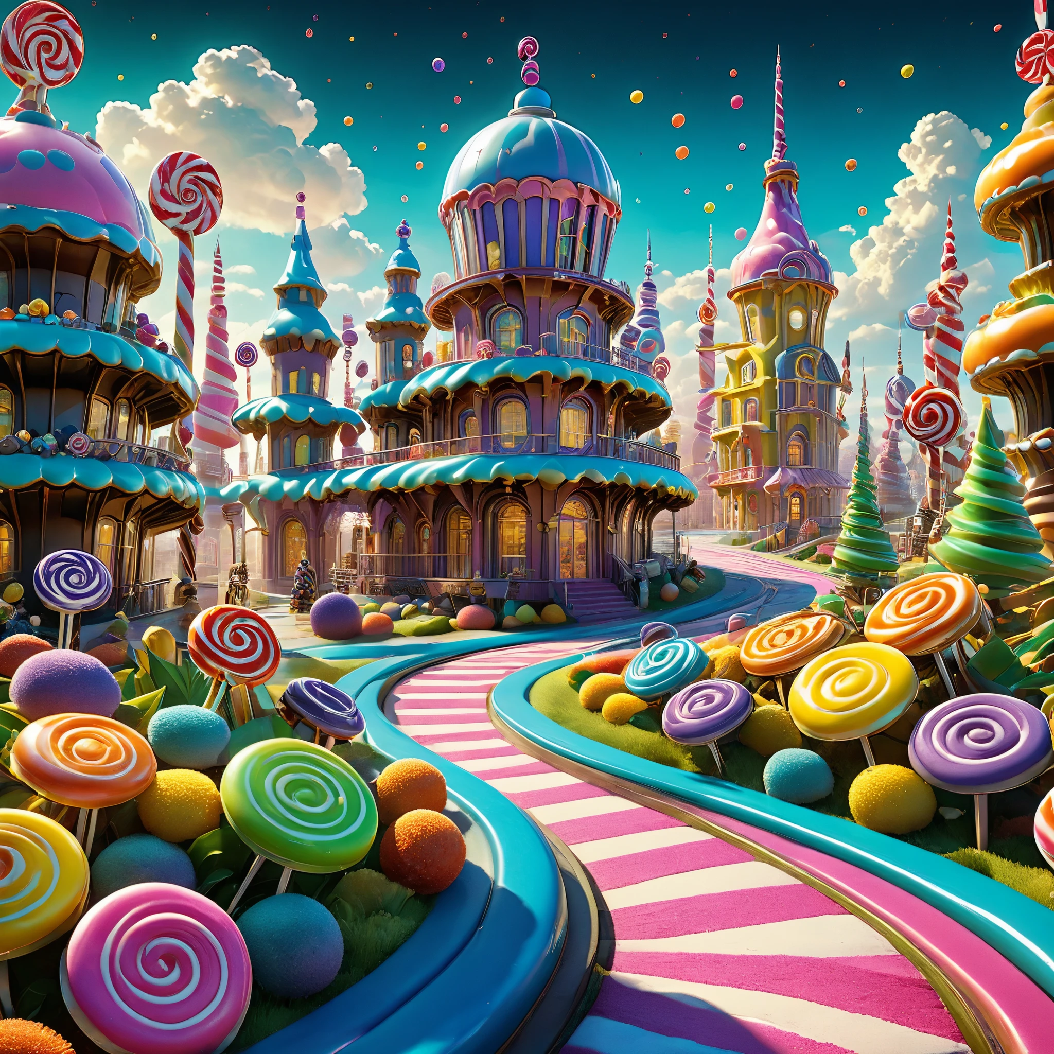 candy city,Giorgio de Chirico style,elongated shadows,surreal juxtapositions,gears, candy structures,(best quality,4k,8k,highres,masterpiece:1.2),ultra-detailed,(realistic,photorealistic,photo-realistic:1.37),HDR,UHD,studio lighting,ultra-fine painting,sharp focus,physically-based rendering,extreme detail description,professional,vivid colors,bokeh,portraits,landscape,horror,anime,sci-fi,photography,concept artists,color palette,lighting effects.