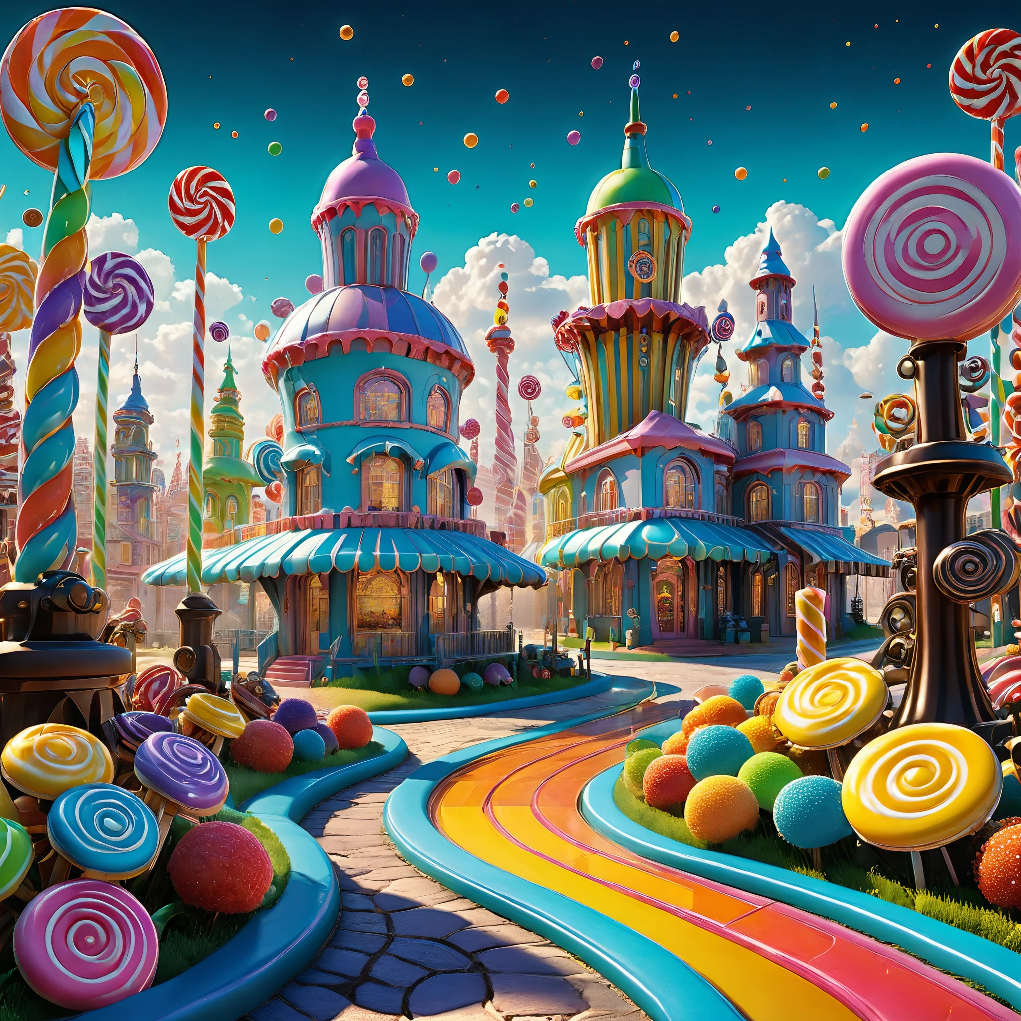 candy city,Giorgio de Chirico style,elongated shadows,surreal juxtapositions,gears, candy structures,(best quality,4k,8k,highres,masterpiece:1.2),ultra-detailed,(realistic,photorealistic,photo-realistic:1.37),HDR,UHD,studio lighting,ultra-fine painting,sharp focus,physically-based rendering,extreme detail description,professional,vivid colors,bokeh,portraits,landscape,horror,anime,sci-fi,photography,concept artists,color palette,lighting effects.