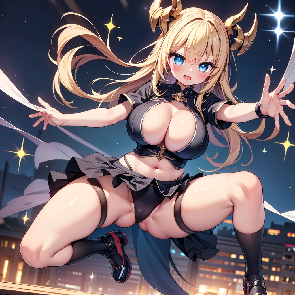 highest quality,wonderful,finely,extremely detailed CG Unity 8K wallpaper, (girls, cute eyes, (Belial:1.1), clothed), (sparkling eyes:1.2), (skinny body:1.1), (huge breasts), (open mouth:1.1), (outstretched legs:1.1), (black stockings:1.1),(Thighs:1.2),(Waistline:1.1)