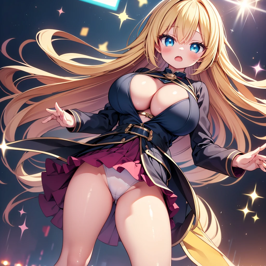 highest quality,wonderful,finely,extremely detailed CG Unity 8K wallpaper, (girls, cute eyes, (Belial:1.1), clothed), (sparkling eyes:1.2), (skinny body:1.1), (huge breasts), (open mouth:1.1), (outstretched legs:1.1), (black stockings:1.1),(Thighs:1.2),(Waistline:1.1)