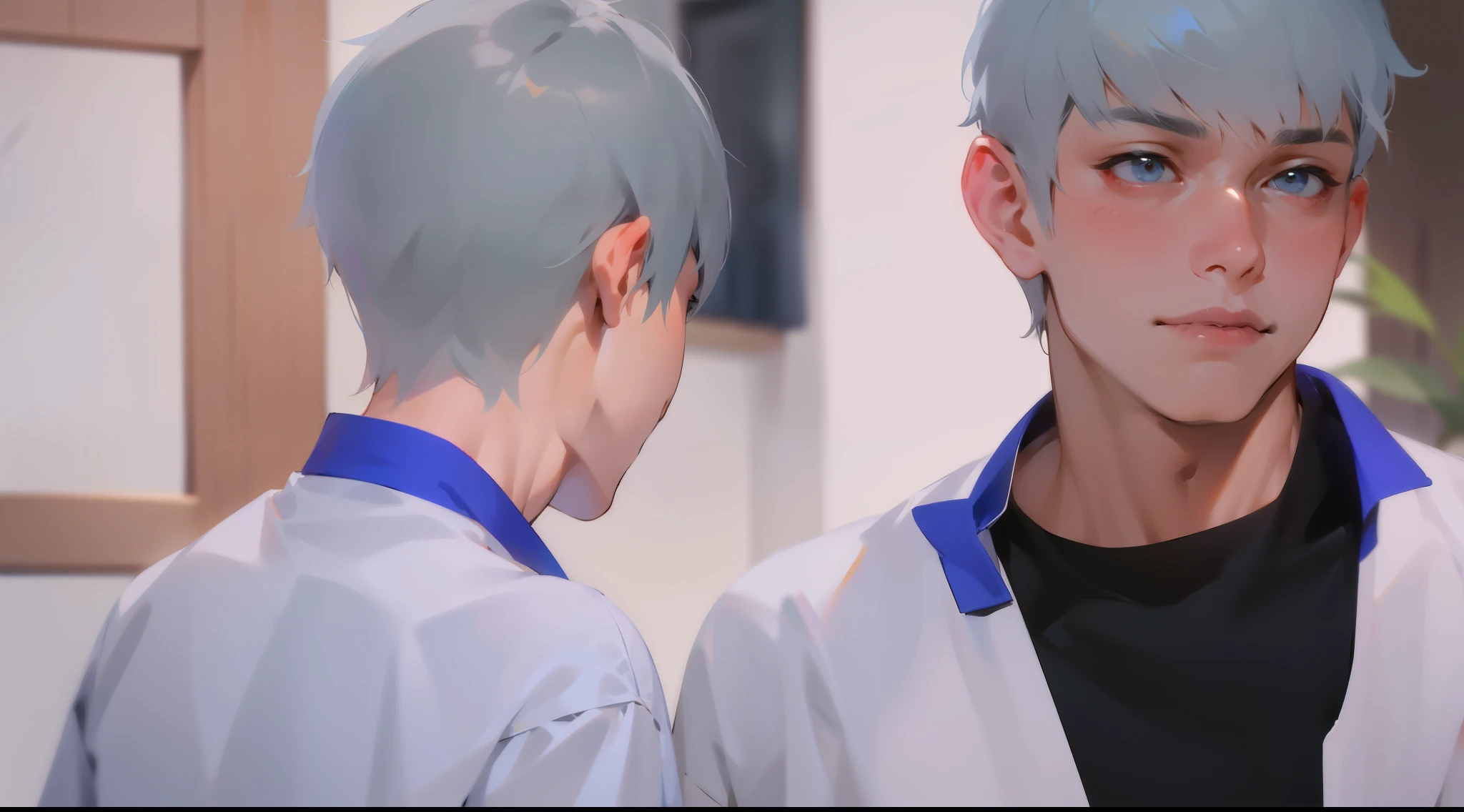 There are two 18 year old men with gray hair. 