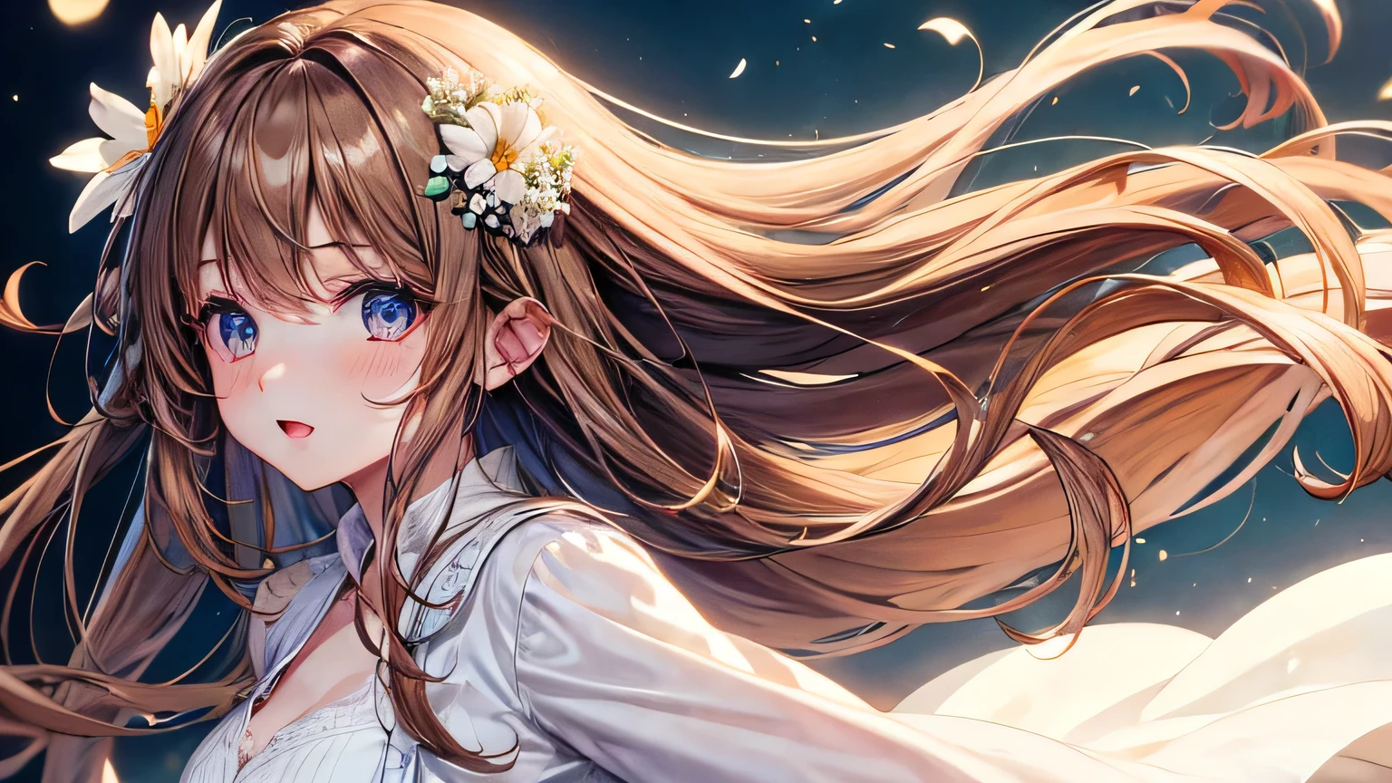 Girl in Love White dress cardigan Brown Hair long silky hair High quality and high definition facial expressions High quality and high definition hair flower