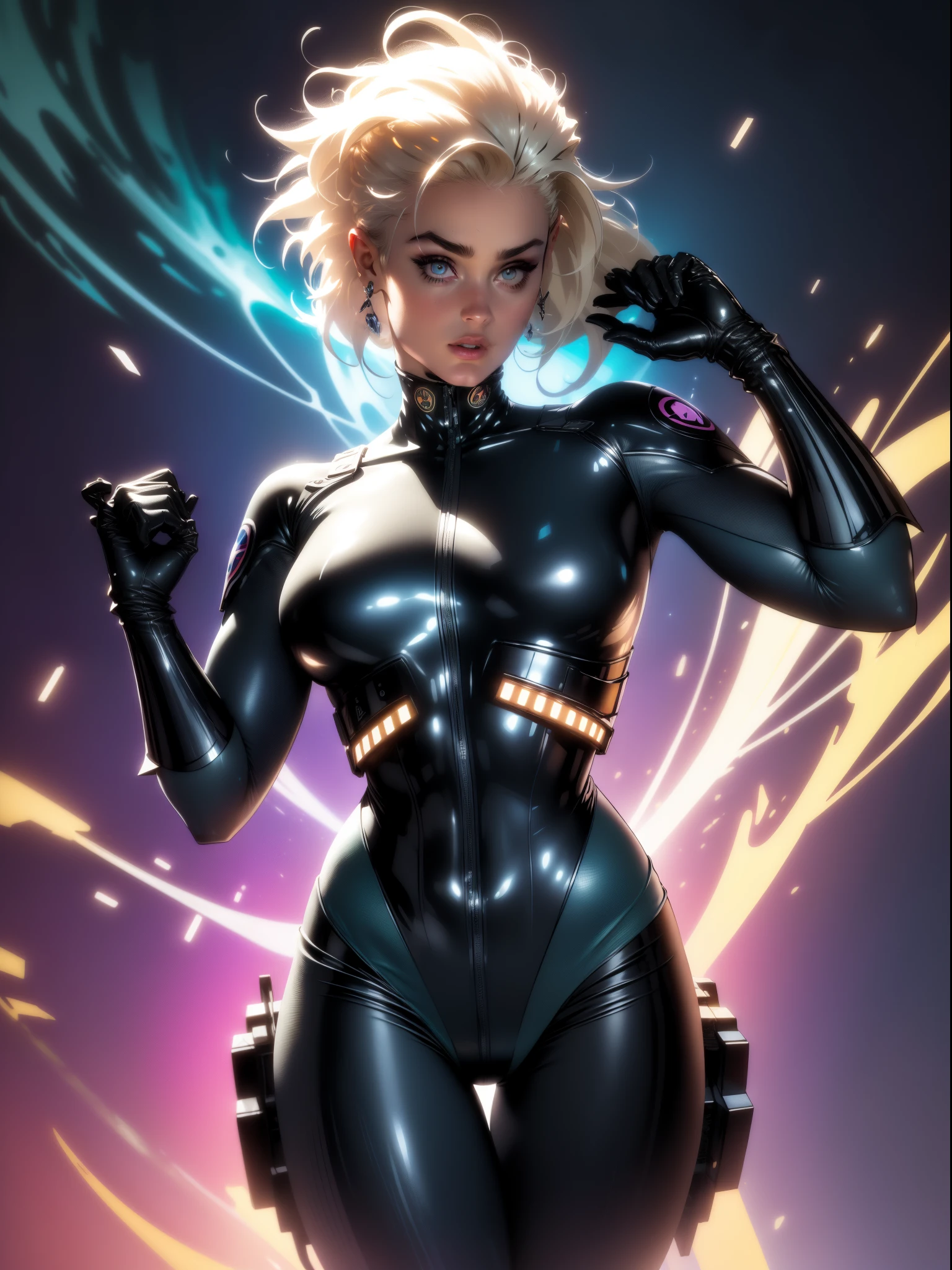 ((melhor qualidade)), ((obra de arte)), (detalhado: 1.4), (absurdo), Stefania Ferrario as fighter pilot ready for war, Roupas com desenhos abstratos espetaculares, color explosion, cosmic tattoo, nebula, corpo escultural muscular definido, todo o corpo, coxas nuas meio grossas, boca fechada, body covered by technological clothing, Estilo Neon Genesis Evangelion, ciberpunk, decote generoso, ((perfect medium breasts)), (olhos azuis super claros), ((roupas branca e laranja)), (((cabelo loiro curto)))), long black eyelashes heavy makeup, cinta-liga feita com arame farpado, por muito, niji--V5, perto do real, psicopata, Cara de maluco, pose sexy, fundo fractal, 2 piece outfit, pastel, centrado, scale to fit dimensions, HDR (High-range dynamics),Rastreamento de raio,NVIDIA RTX,Super-resolution,Irreal 5, underground dispersal, Textura PBR, Post-processing, Anisotropic filtering, profundidade de campo, maximum clarity and sharpness, Texturas multicamadas, Albedo e mapas especulares, surface shading, Accurate simulation of light-material interaction, perfect proportions, octane rendering, two tone lighting, Grande abertura, ISO baixo, white balance, rule of thirds, 8K CRU, Crysisnanosuit 