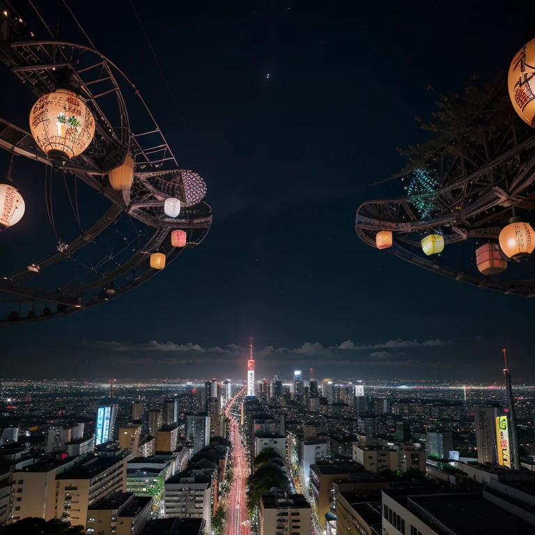 Paisagem de cidade de Tokio chovendo muito a noite, estilo anime