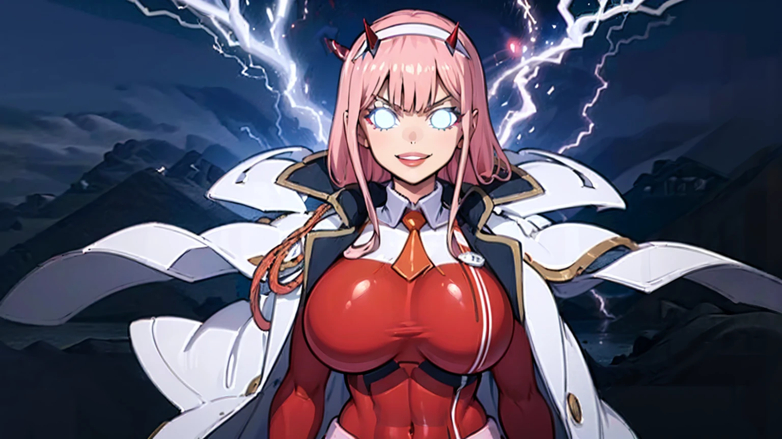 masterpiece, best quality, IncrsLowTier, electricity, glowing eyes zerotwo horns, hairband, necktie, red dress, pantyhose horns, hairband, red bodysuit, armlet, mecha horns, hairband, white bodysuit, white gloves, cap, red dress, white gloves, jacket on shoulders, pantyhose, cyber_armor body_suit,huge_breast, tall female, fulll body, sun light, smile,, sun aura,, boots, standing, smile, lips, red lips,,,{best quality}, {amazing quality} {best quality},{amazing quality},, {absurdres},{{highres}}, {very aesthetic}, {detailed}, curvy, tall, huge breast, character focus, white background,full-length portrait,, huge hips, huge muscles, huge thighs, curvaceous, venus figure,full body, full portrait
