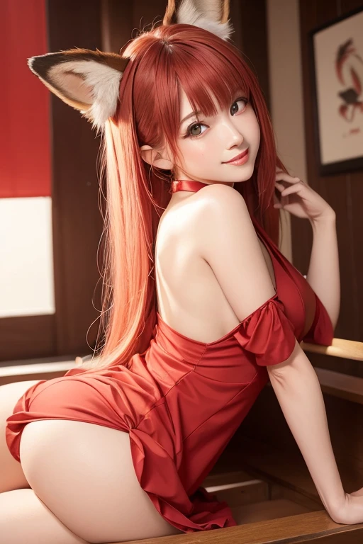 1 fox girl, fox tail, fox ears, very long hair, (seductive smile:1.2), (parted lips:0.8), cute,
bare shoulders, bare arms, armpit, (collarbone:0.7), large breasts, (underboob:0.9), sideboob, thighs,
(sideless:1.1), vietnamese yellow dress,
(leaning back:1.1), (crossed legs:1.1), on vietnamese boat, night,
sharp focus, looking at viewer, from side, (from below:0.8), dutch angle,
(light red theme:1.2), (light red tone:1.1), (orange tone:0.9), illustration, (anime coloring:1.1),
(masterpiece:1.3), (best quality:1.5), newest, (intricate details:1.2), ai-generated,