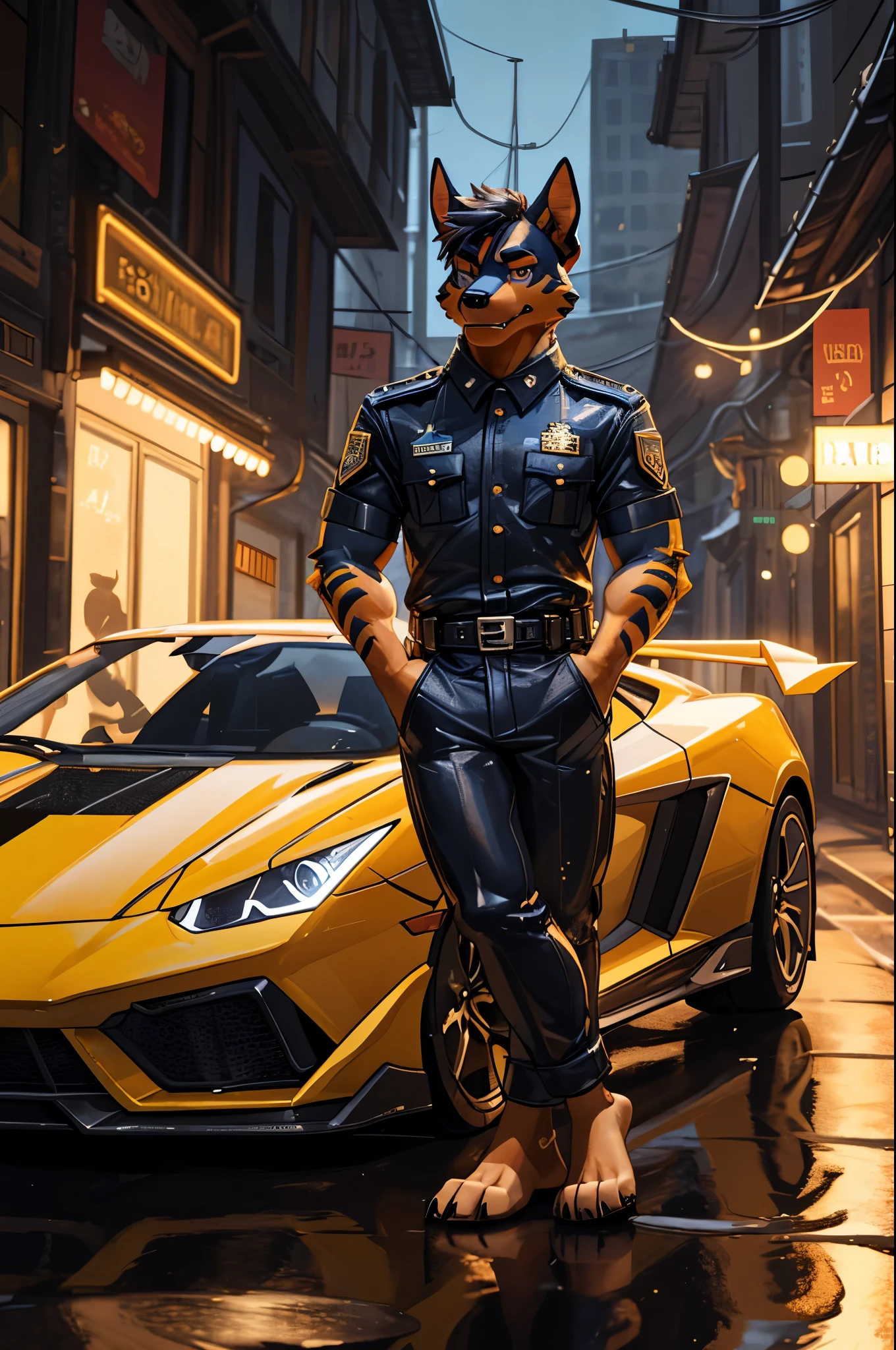 (((Barefoot furry character, full body, cinematic setting, furry males, plantigrade)))
himbo (((bara))) rottweiler racer, lamborghini
BREAK, detailed background, 8K, (masterpiece:1.5), intricate details, highly detailed, extreme detail, octane render, fine art, best quality, highres, (detailed face:1.5), ((full_body)), UHD, (((perfect hands))), low light