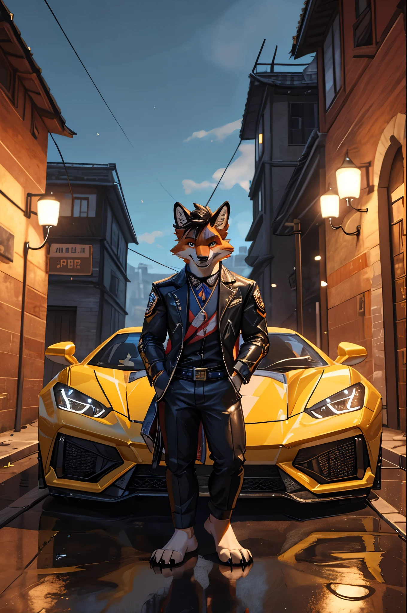 (((Barefoot furry character, full body, cinematic setting, furry males, plantigrade)))
himbo (((bara))) fox racer, lamborghini
BREAK, detailed background, 8K, (masterpiece:1.5), intricate details, highly detailed, extreme detail, octane render, fine art, best quality, highres, (detailed face:1.5), ((full_body)), UHD, (((perfect hands))), low light