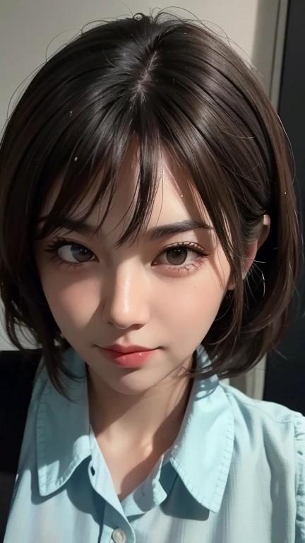 A girl named Amy, player’s perspective, Retro Flare, f/2.8, 50mm, Panasonic, Curly Hair, UHD, retina, masterpiece, accurate, anatomically correct, textured skin, super detail, high details, high quality, best quality, highres, 1080P, HD, 4K, Skirt and Blouse, 8k