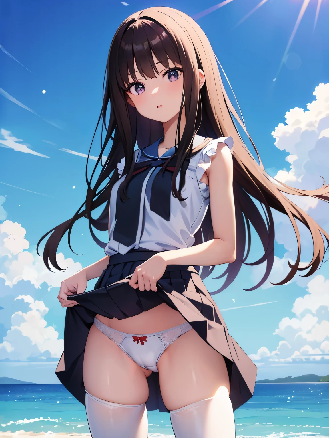 anime girl in bikini standing on a beach with palm trees, wallpaper anime blue water, 4 k manga wallpaper, anime moe artstyle, anime! 4k, anime! 4 k, seductive anime girl, 4k anime wallpaper, ultra hd anime wallpaper, realistic bikini, marin kitagawa fanart, [ 4 k digital art ]!!, ecchi anime style, anime girl sitting on bed with arms crossed, an anime drawing by Jin Homura, pixiv, shin hanga, anime moe artstyle, cute anime girl, marin kitagawa fanart, small curvy , inoue takina, anime best girl, anime visual of a cute girl, young anime girl, an anime girl, pretty anime girl, anime girl, ighly detailed、​masterpiece、top-quality、Ultra-high decomposition energy A、8K High Resolution、Photogenic clarity、A detailed eye、Gradation、perfect anatomy body proportions ,hard disk、nffsw (English) ,Nikon Z9 80mm Lens , masutepiece、Model Standing、Light blue panties made of lace material、White tight t-shirt、The dress is made of white lace material(((Show me all my panties)))、(((The skirt is definitely worn)))、(((Lift skirt hem)))、panties focus、too bright natural light、Sunshine、Detailed lace panty pattern、Ordinary panties、(((while standing, Lift your skirt to show your panties to the camera)))、(((Beautiful alignment and snow-white teeth)))、(((Lift the skirt bigger and、 bigger,、Show your panties to the camera)))、Ultra Slim Body, Big breasts、Body type of slender model、Beautiful posture, In the subway、extremely highly detailed、​masterpiece、Top  Quality、超High Resolution A、8K high-definition、Photogenic clarity、A detailed eye、gradation、perfect anatomy body proportions ,hard disk、NFFSW (english) (english) (english) (english) , nikon z9 80mm lens , masutepiece、Model Standing、Red panties made of lace material、White tight t-shirt、The dress is made of red lace material(((Show me all the leggings)))、(((The skirt is definitely worn)))、(((Lift skirt hem)))、Leggings Focus、Natural light that is too bright、sunshine、(((While standing, Lift the skirt and show the panties to the camera)))、(((Beau