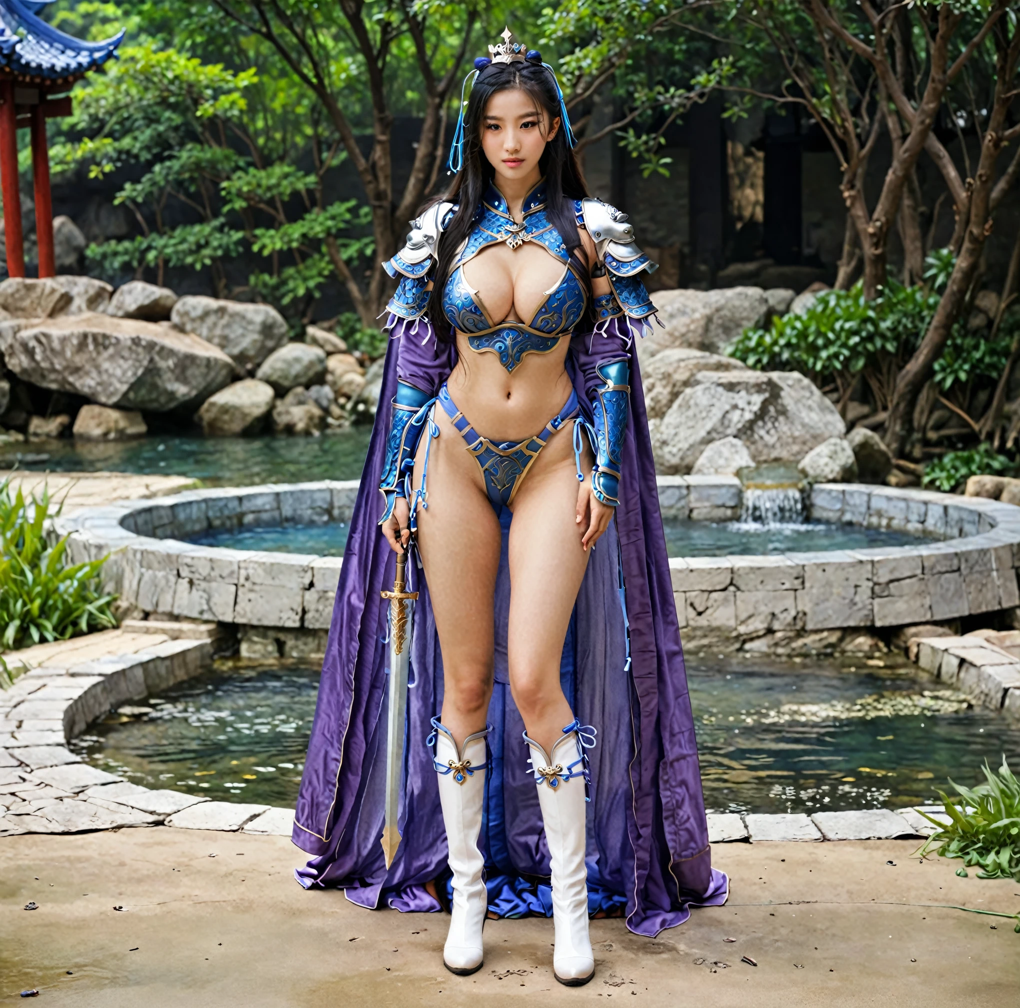 She looks like a very slutty girl,full body xianxia, slutty slutty princess, Sexy blue bikini armor，Long-legged girl，Put on your boots，Blue boots，Huge breasts，Put on your hat，fantasy服装, Put on a priest&#39;s cloak, pink cloak, lace cape，穿着fantasy服装, Standing on the street，For the audience，Wink, Real 8000g，Impeccable，masterpiece，Professional artwork，masterpiece，Light，Movie Bloom，Perfect face，Pretty Face，fantasy，Dreamy and magical，not real，Intricate details，beautiful pattern
