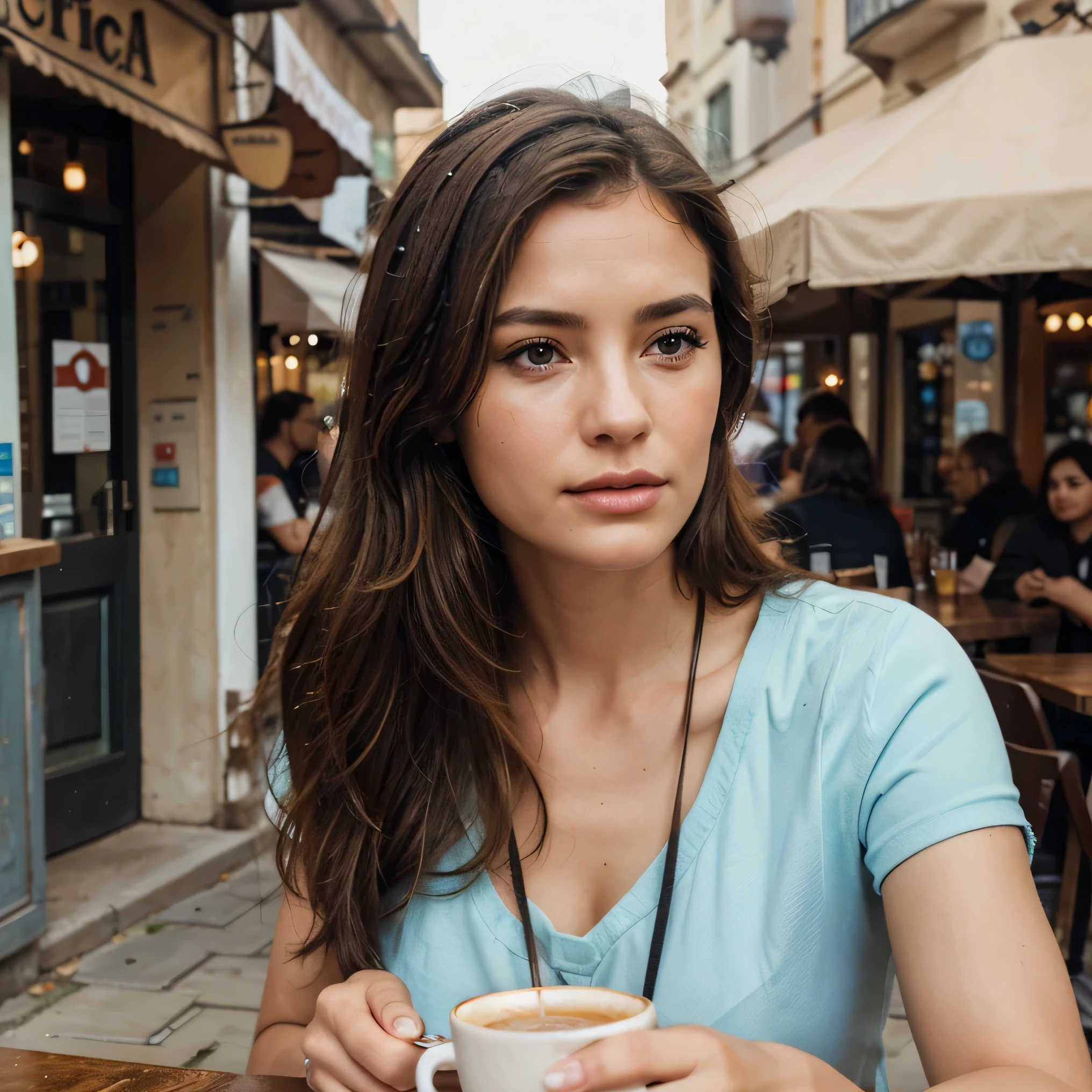 sitting in cafe, street cafe, looking sideways, realistic, phone camera, shot from a distance, amateur photography, realistic lip texture,
high quality, (imperfect hair:0.9), (wrinkles:0.3), (freckles:0.4), skin pores