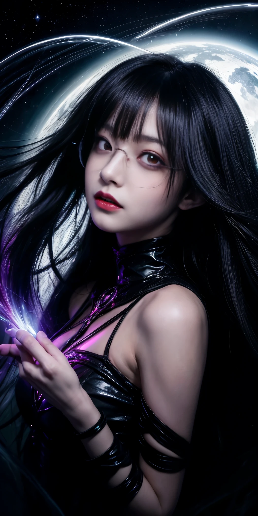 (highest quality,High resolution:1.2),(dark,Threatening:1.1),(Bad luckな:1.1), In the vortex of space,
Heart of a Goth Maiden, Very dark shade.
Her Eyes, Like dazzling fur in a starless haze,
A symphony of despair in their eyes.
Her Mogul Snaps, Mysterious Cemetery,
Think about it, The source of her sadness.
Black hair swaying in the moonlight,
She weaves despair into her dreams.
oh, Her Soul, Shadow&#39;Embrace,
Take me to space.
At each step of the Kelhudelgoring, She summons darkness,
Dance of the Void, Whippler Big Spark.
Her touch is the cold caress of the void,
In her vague existence, I am left confused.
For Love, Bumblewisk, Cosmic Power,
Stars shining in the endless night.
Confusion swirls, Let the emptiness cry out,
Our love is a dazzling dream in the universe.
Gothic Witch of the entire star world,
In your void, I find my soul.
Hypermaximalist, Anime Style, Breathtaking oil paintings, Surreal, Ultra-realistic digital illustrations that mimic the style of oil paintings, Blends seamlessly with Alex Grey&#39;Psychedelic fantasy art by H&#39;Biomechanical aesthetics.R. Giger. Great composition, masterpiece, highest quality, (devil,Satan,Lucifer:1.1),(devilish:1.1),(Bad luck,Bad luckな:1.1),(Powerful figure:1.1、Big Breasts、Glasses) 、 ((((Huge glasses, Nerd Glasses, thick glasses, Round Glasses)))),(((Big Breasts)))、(Red eyes glow:1.6)、(Red glowing eyes,Sharp teeth:1.1),(Black wings,thick,shabby:1.1),(hellish landscape:1.1),(fire,sulfur:1.1),(Threatening atmosphere:1.1),(dark shadows,Threatening presence:1.1),(Bad luck clouds,Stormy Skies:1.1),(dark,Spooky atmosphere:1.1),(Bad luck aura,Evil energy:1.1),(dark aura,cigarette:1.1),(Extreme heat,Burning Flames:1.1),(Surreal,Nightmare Visions:1.1),(Predicting the end:1.1),(Twisted corners,Fiery crown:1.1),(Bad luck whispers,devilish laughter:1.1),(Cries of pain,echoing screams:1.1),(Bad luck symbols,Ancient runes:1.1),(Mysterious Relic,dark artifacts:1.1),(Infernal Ritual,Ritual sacrifice:1.1),(devilish minio