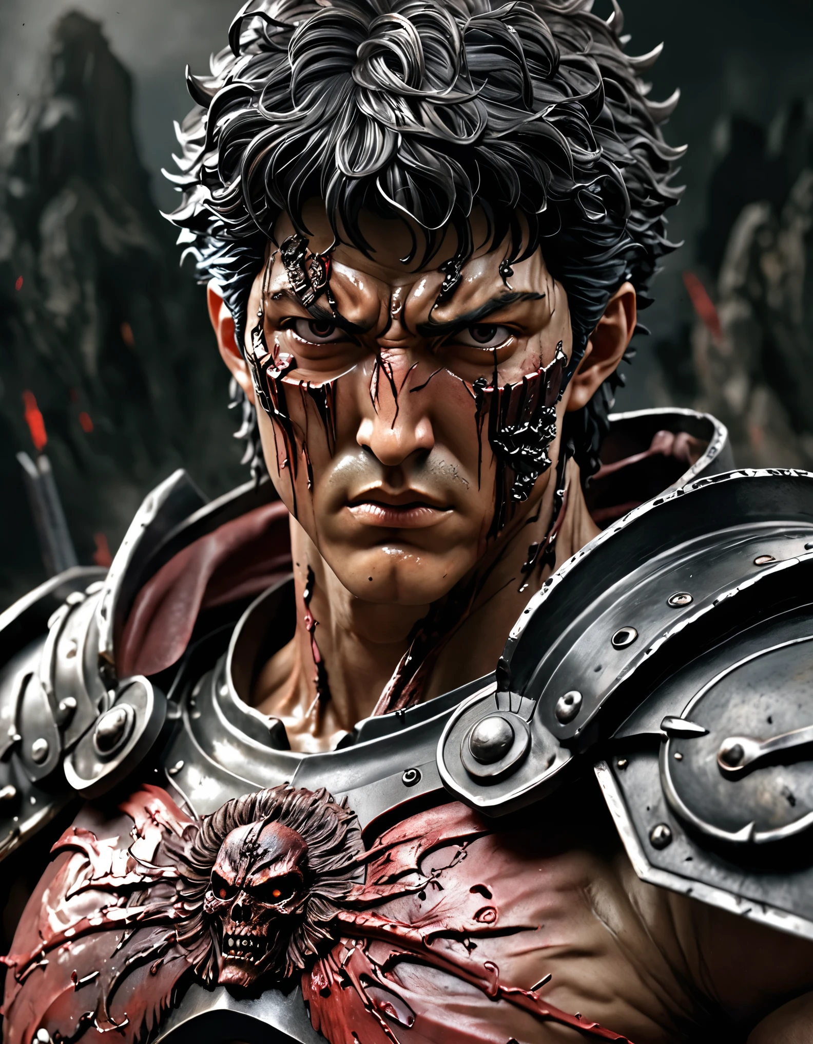 The prompt generated for the theme "guts metatron splendid magnificent" is as follows: "the breathtakingly fierce and powerful character Guts from the anime Berserk, depicted in a stunningly detailed and realistic portrait, showcasing his muscular physique and intense gaze, with his iconic massive sword held firmly in his hand. The artwork is rendered in the style of a hyper-realistic 3D sculpture, capturing every intricate detail of Guts' battle-worn armor and scarred face. The image quality is of the highest standard, with ultra-fine painting and sharp focus, creating an immersive and lifelike representation. The color palette is dark and gritty, emphasizing the atmospheric and daunting world that Guts inhabits. The lighting is dramatic, with a combination of harsh shadows and intense highlights, further accentuating Guts' imposing presence. This masterpiece highlights the grandeur and magnificence of Guts and pays tribute to his iconic status as a beloved character in the world of anime." Note: Please remember to generate the prompt without adding any explanations or sentences.