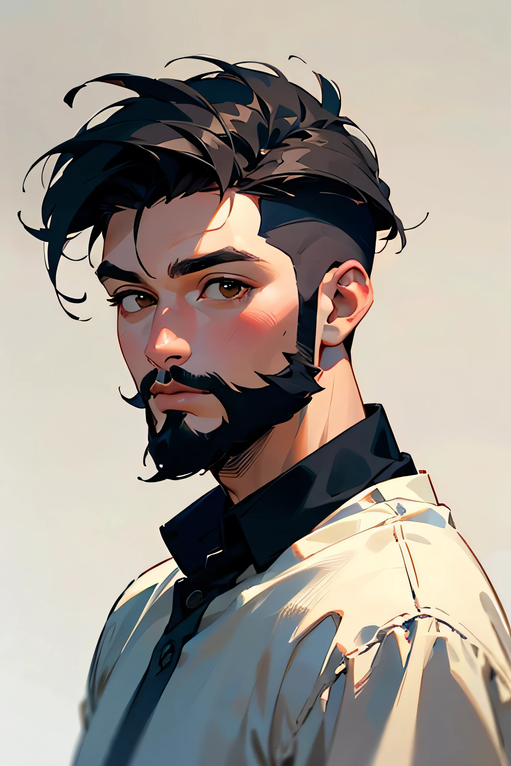 4 k ultra, naturalistic background , realistic face, short trendy undercut with black hair, man face, 24 year's old boy, with short sharp beard, brown eyes, wearing polo tshirt,