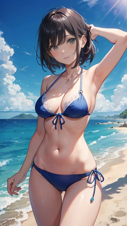 ((Obra maestra)), ((mejor calidad)), (ultra detallado),
1 chica, solo, cielo azul, ocean, bikini rojo,pechos enormes
((Stunning backdrop:1.0)), ((highly detailed backdrop:1.0)),
The girl is alone, gazing at the vast cielo azul over the tranquil ocean. Su falda es corta y juguetona., ondeando suavemente en la brisa. The background is incredibly detailed., con nubes que parecen pintadas con un pincel fino y ondas que brillan a la luz del sol. Los colores son brillantes y vibrantes., capturing the essence of a sunny day by the water. La escena es tan realista que casi se puede escuchar el sonido.