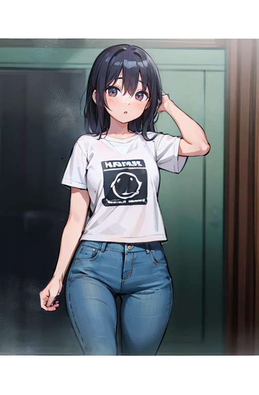 (Hinata Hyuuga, muito sensual, com roupas apertadas, bunda grande, pernas grossas, Vestindo jeans extremamente apertado, usando uma mini blusa, umbigo com pirsing, cabelo grande, Speaker behind, muito realista, extremamente sexy, 8k, 8k extremamente detalhado), (um extremamente delicado e bonito), (obra-prima), (melhor qualidade: 1.0), (Ultra-alta:1.0)