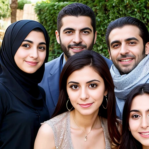 make an image of a group of Lebanese people together, focus on the characters' faces
