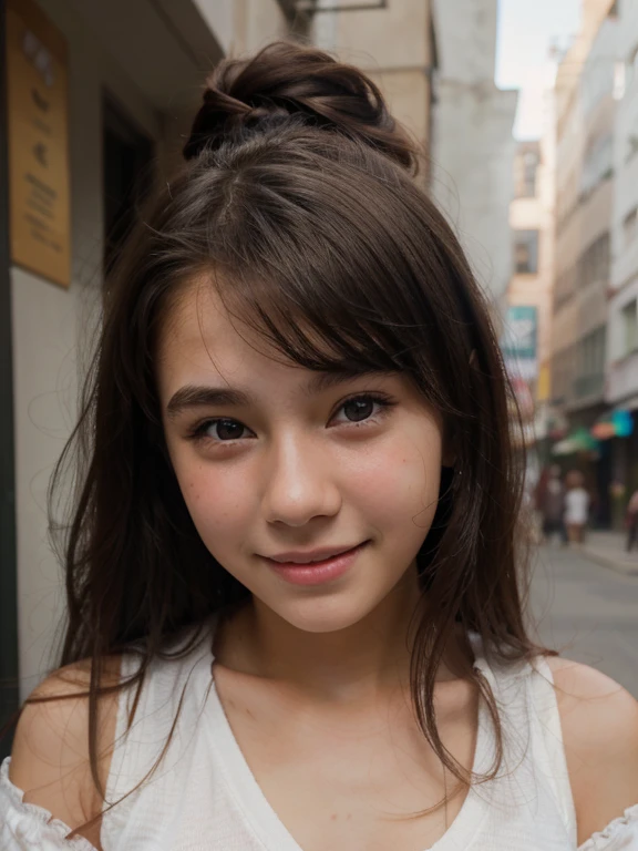 A cute girl, perfect face, beautifull ((14 years old girl)) Masterpiece, white skin, (smiling face) textured skin, super detail, high details, high quality, 8k
