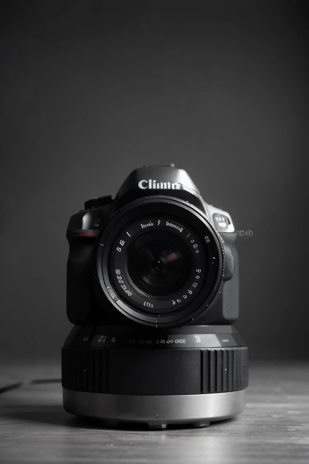 a stylized photo camera with lines of code or artificial intelligence icons.