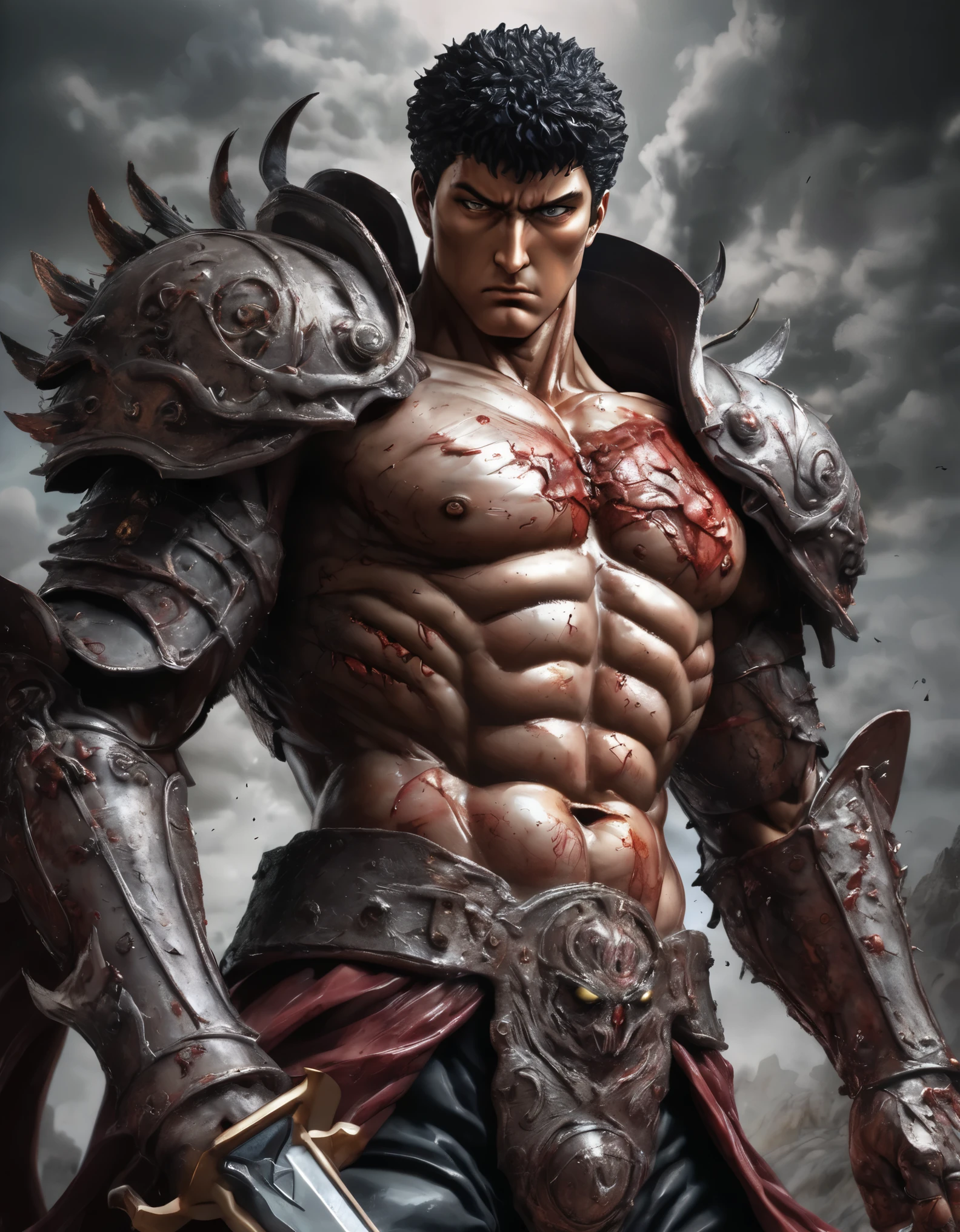 The prompt generated for the theme "guts metatron splendid magnificent" is as follows: "the breathtakingly fierce and powerful character Guts from the anime Berserk, depicted in a stunningly detailed and realistic portrait, showcasing his muscular physique and intense gaze, with his iconic massive sword held firmly in his hand. The artwork is rendered in the style of a hyper-realistic 3D sculpture, capturing every intricate detail of Guts' battle-worn armor and scarred face. The image quality is of the highest standard, with ultra-fine painting and sharp focus, creating an immersive and lifelike representation. The color palette is dark and gritty, emphasizing the atmospheric and daunting world that Guts inhabits. The lighting is dramatic, with a combination of harsh shadows and intense highlights, further accentuating Guts' imposing presence. This masterpiece highlights the grandeur and magnificence of Guts and pays tribute to his iconic status as a beloved character in the world of anime." Note: Please remember to generate the prompt without adding any explanations or sentences.