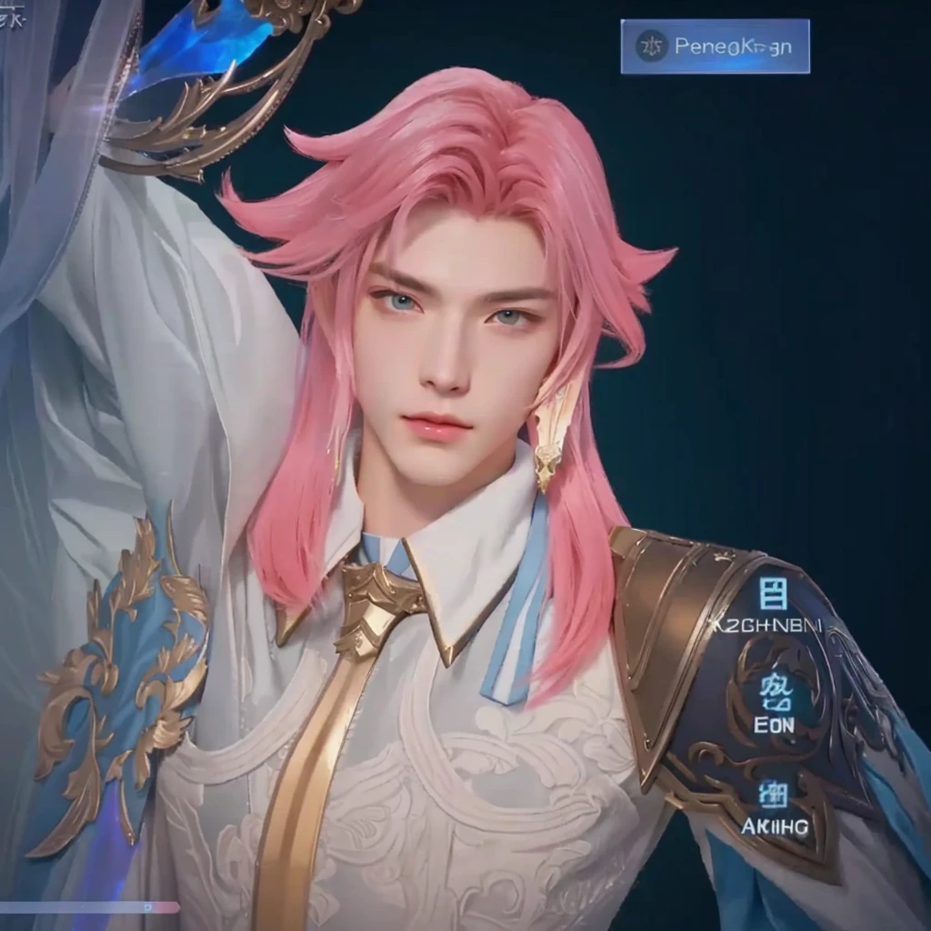 a close up of a person with pink hair and a sword, lineage 2 revolution style, aion, delicate androgynous prince, final fantasy 14 style, portrait knights of zodiac girl, keqing from genshin impact, beautiful androgynous prince, male character, genshin impact character, 8 k character details, zhongli from genshin impact