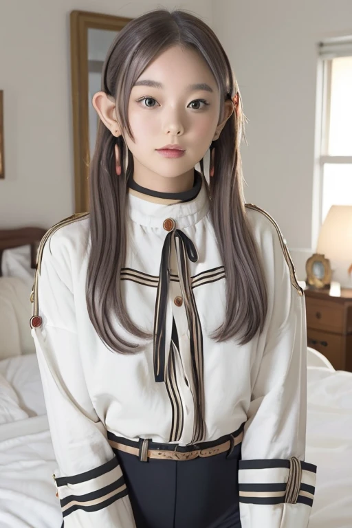 (glamour:1.3)-photo-of-1girl, irresistible-elf-bishoujo, grey-twintails-hairstyle, mix-of-every-natural-blemishes, no-virgin-anymore, (((Ultra-HD-details, Ultra-HD-detailed, Ultra-HD-realistic))), RAW-Photo, analog-style, analog-photo, remarkable-colors, (((asymmetrical-small-perky-breasts))), BREAK wearing-shirt, long sleeves, jewelry, pantyhose, earrings, striped, black pantyhose, capelet, striped shirt, bodycon, demure-but-daring, BREAK casting-seductive-magic-spell, "notice-me-senpai!", (((casual-relaxed))), on the bed, optimal-lighting, "surprise-me-with-view-angles!", Daughter of Dragon God, Extremely Realistic, AIDA_LoRA_KtM,frieren, (silver hair), 