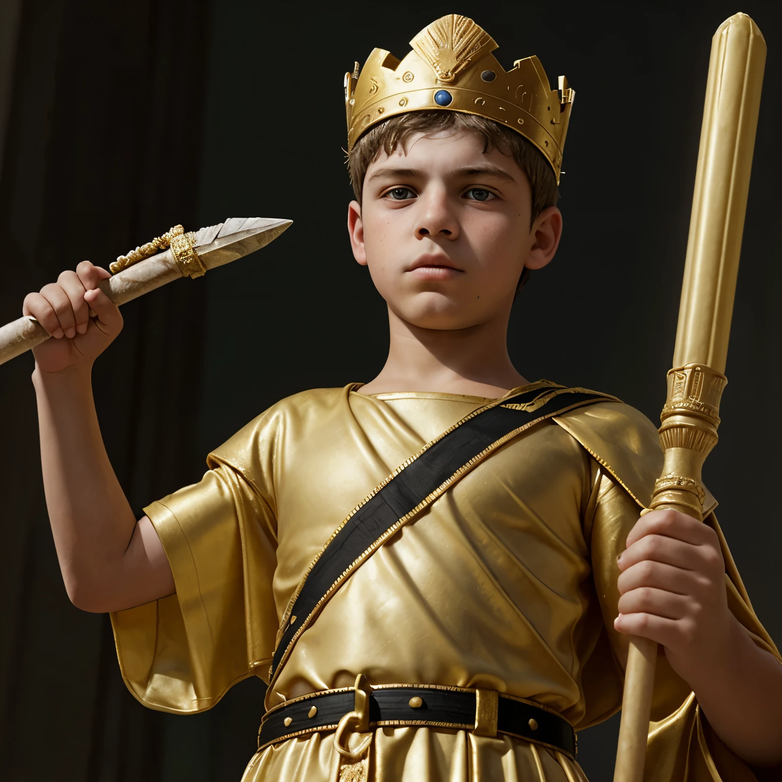 “A boy crowned as a Roman emperor, holding a scepter too heavy for his age, a look of premature authority in his eyes.”