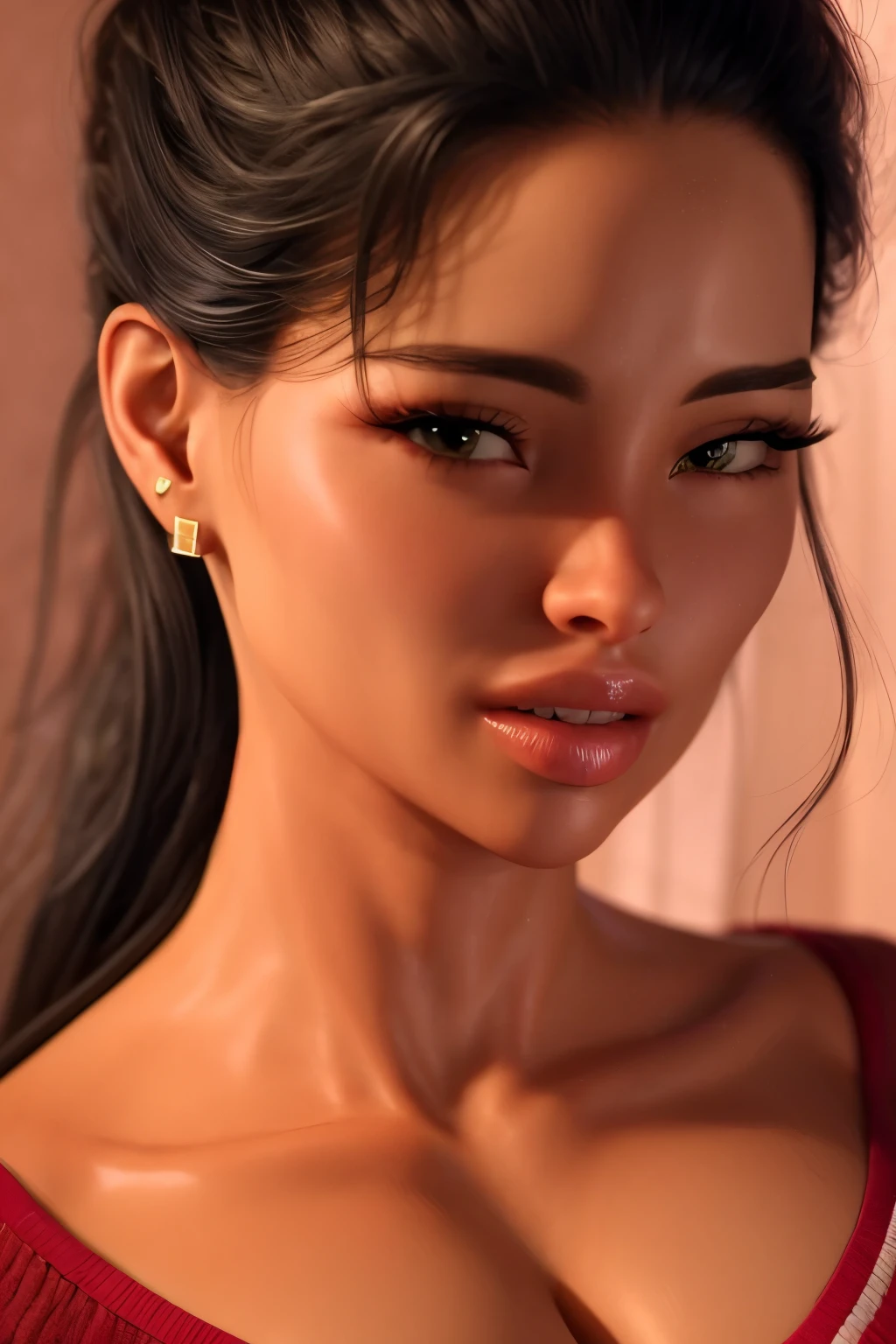 (masterpiece, best quality: 1.2),colloid， Sexy eyes，The expression of kissing，Wet pink and white sexy lips， colloid皮肤，Full picture，earrings（（sweater））