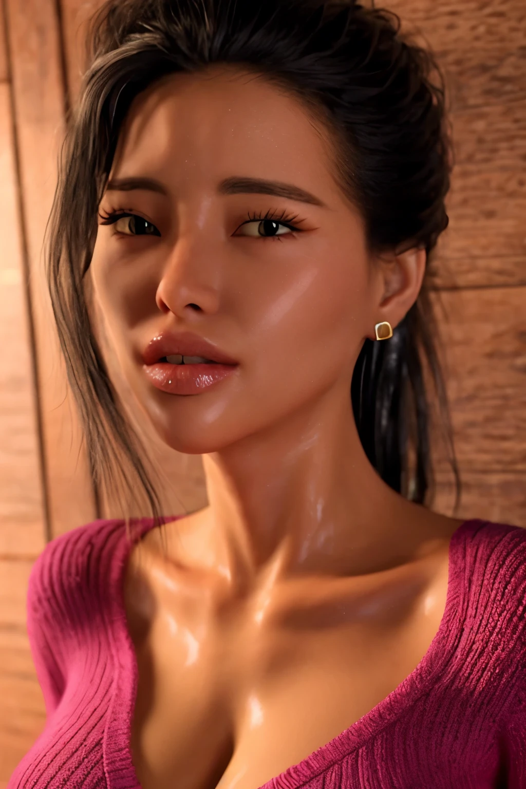 (masterpiece, best quality: 1.2),colloid， Sexy eyes，The expression of kissing，Wet pink and white sexy lips， colloid皮肤，Full picture，earrings（（sweater））