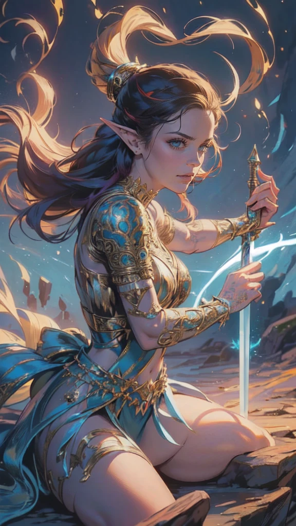 there is a man and a woman standing in the water with a sword fighting against each other, epic fantasy sci Fi opera, galaxy sci fi, there is a woman in a blue outfit standing in the water with a dragon, graphic artist magali villeneuve, key art, epic fantasy novel cover art, jessica rossier fantasy art, fantasy art behance, artgerm julie bell beeple, jessica rossier and brian froud, 4 k detail fantasy, 4k fantasy art