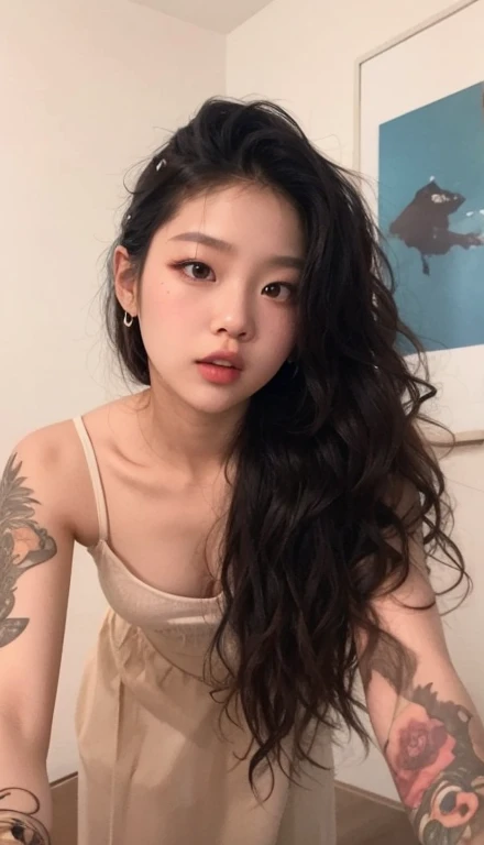 there is a woman with long black hair posing for a picture, Ulzzang, menina coreana, menina bonito-fino-cara, cruel korean goth girl, 🤤 retrato da menina, young cute wan asian face, 19-year-old girl, young adorable korean face, pale round face, Sakimichan, rosto sexy com maquiagem completa, Asian girl