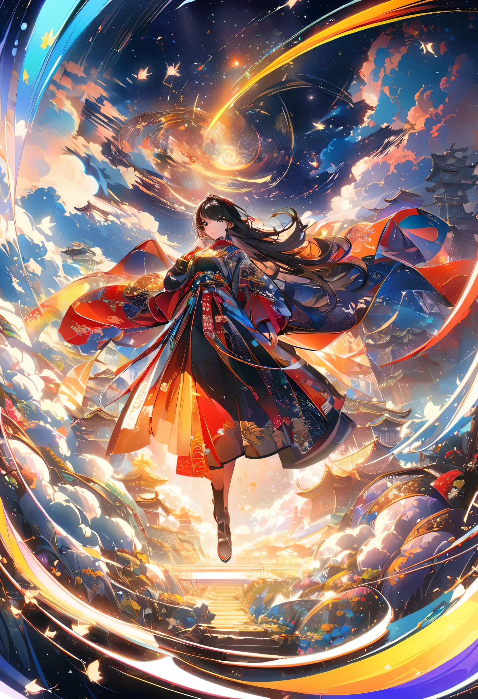 A fluttering flag,The word "Tian Yan" is written on the flag,The edges and surfaces are covered with cloud and dragon patterns,Lively and powerful in the wind。The background is a bright starry sky,The ground is solid and stable。The scene is surrounded by brilliant light,Colorful,Light and shadow flow。Modern digital style,Exquisite details,Remarkable light and shadow effects。