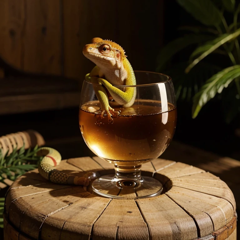 Fait moi une bouteille de whisky avec un gecko posé sur la bouteille
