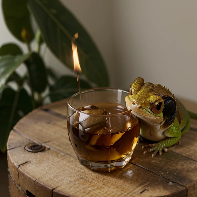 Fait moi une bouteille de whisky avec un gecko posé sur la bouteille
