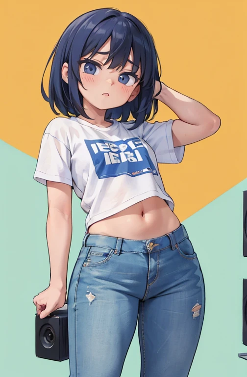 (Hinata Hyuuga, muito sensual, com roupas apertadas, bunda grande, pernas grossas, Vestindo jeans extremamente apertado, usando uma mini blusa, umbigo com pirsing, cabelo grande, Speaker behind, muito realista, extremamente sexy, 8k, 8k extremamente detalhado), (um extremamente delicado e bonito), (obra-prima), (melhor qualidade: 1.0), (Ultra-alta:1.0)