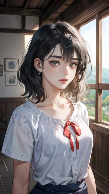 (obra de arte:1.3, Maximum quality, ultra high resolution, ultra detalhado), (realista, photorealista:1.4), beautiful illustration, perfect lighting, natural lighting, Colorida, profundidade de campos, Surrealismo,
lindo cabelo detalhado, lindo rosto detalhado, lindos olhos detalhados, beautiful collarbone, Corpo bonito, lindo peito, linda coxa, lindas pernas, lindos dedos, pele brilhante,
olhando para o espectador, 1 garota, Japanese, high school girl, (anatomia perfeita, Anatomicamente Correto, pele super detalhada), beautiful and symmetrical face, baby face, rosto perfeito, olhos perfeitos,
(medium hair, dois lados para cima, cabelo rosa), franja cruzada, olhos roxos, droopy eyes, olhos grandes, long eyelashes, (seios grandes, coxas sedutoras, dentadura da pele), delgado, outstanding style,
((Textura detalhada de tecido, camisa de colarinho branco, saia plissada azul, dark red ribbon around the neck), meias pretas, mocassim),
(beautiful scenery), late afternoon, (telhado da escola), (standing), (kind smile, Olhos superiores),