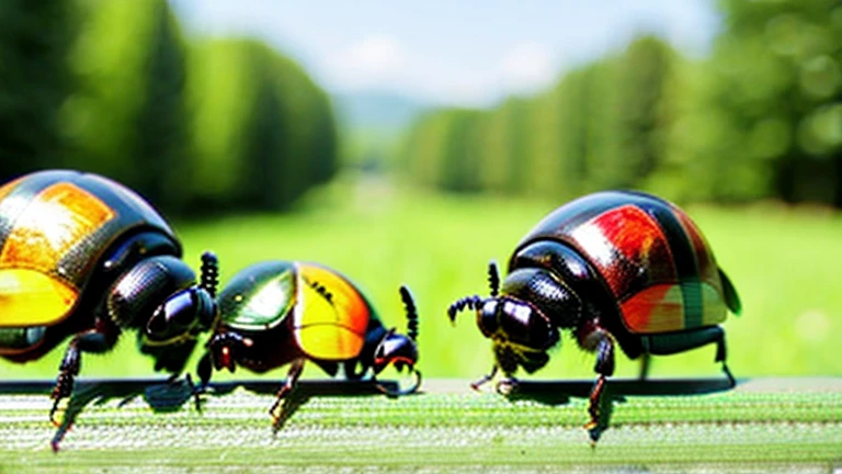 Children playing with beautiful beetles in the countryside、