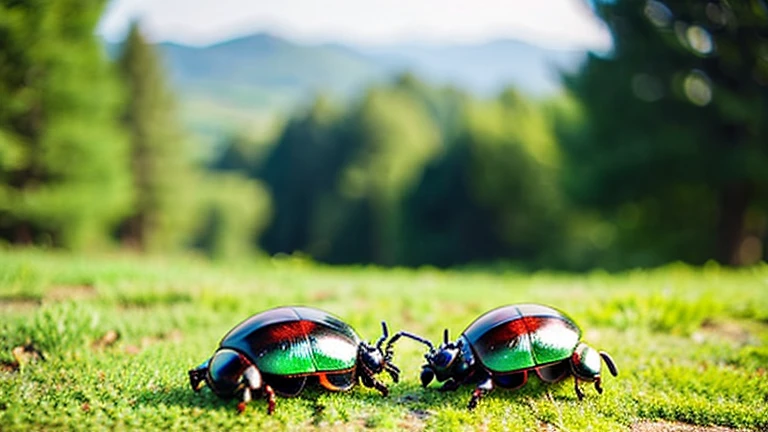 Children playing with beautiful beetles in the countryside、