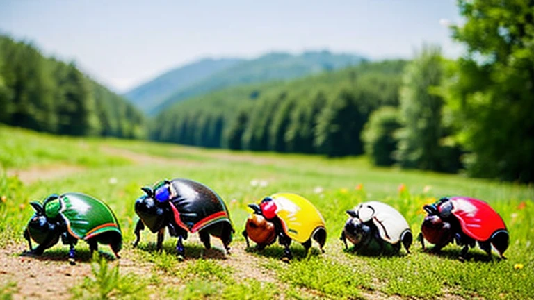 Children playing with beautiful beetles in the countryside、