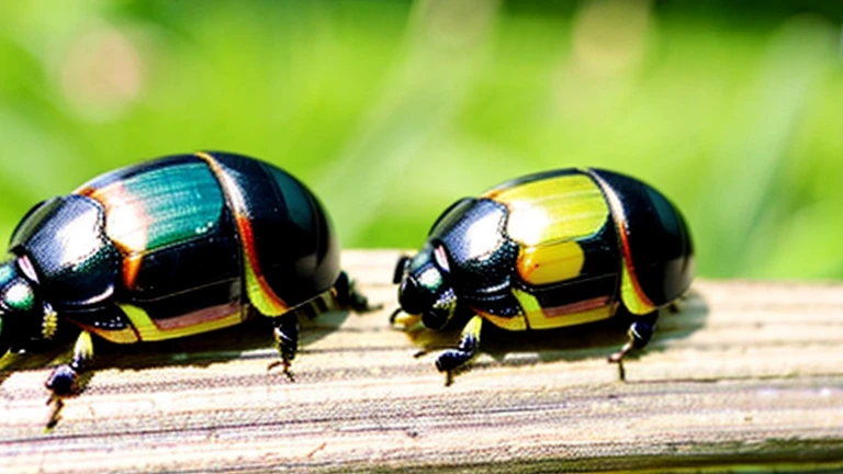 Children playing with beautiful beetles in the countryside、