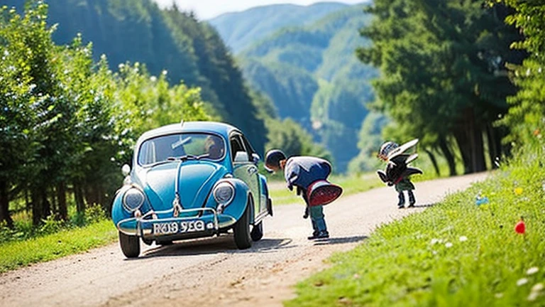 Children playing with beautiful beetles in the countryside、Children playing with cute beetles in the countryside、