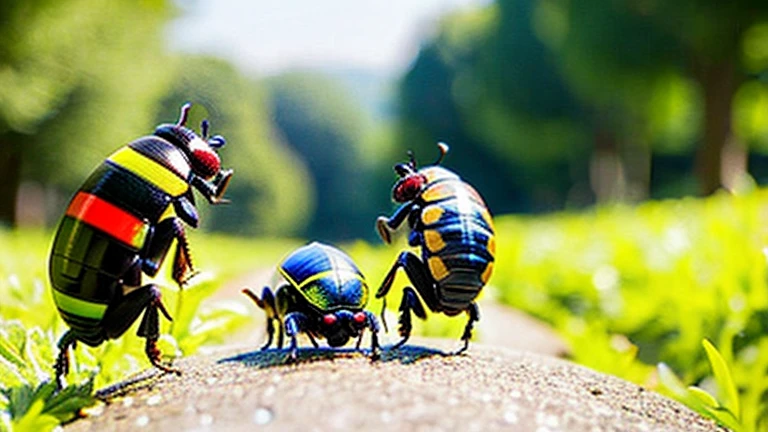 Small children playing with beautiful beetles in the countryside、Small children playing with cute beetles in the countryside、