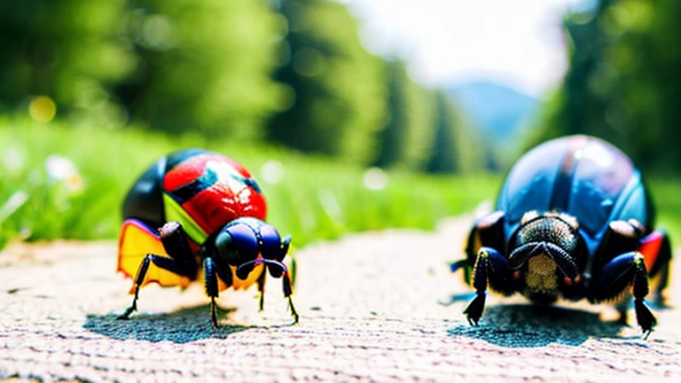 Children playing with beautiful beetles in the countryside、